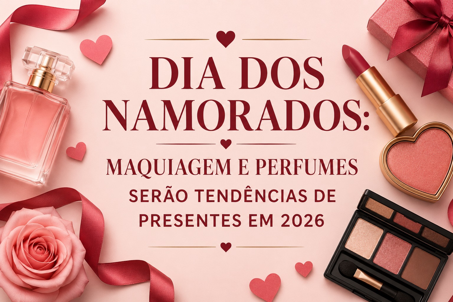 Dia dos Namorados: maquiagem e perfumes serão tendências de presentes em 2026 com opções sofisticadas e personalizadas.